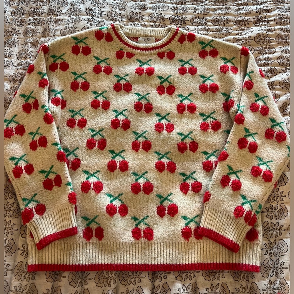 Cute Cherry Patterned Sweater Medium Large - image 1